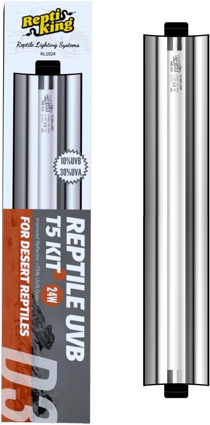T5 UVB Reptile Light Tube, UVB10.0 24W T5 Lamp Tube for Reptiles, Bearded Dragon UVB Light, Terrarium Liner Bulb Bar for Lizard,Length 22'' (T5 UVB Tube, 24Watt)