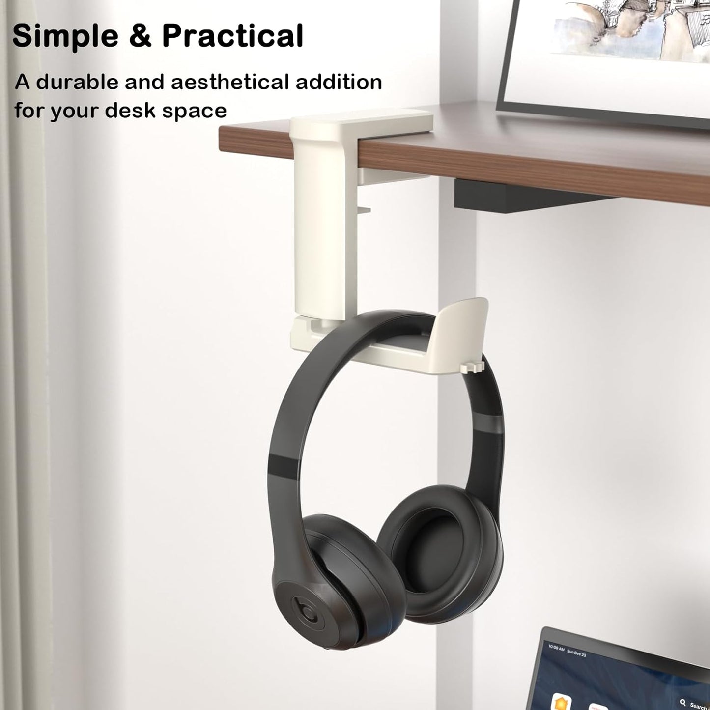 Headphone Hook - Adjustable Clamp-on Headphone Holder, Under Desk Gaming Headset Holder Mount Hook with Rotating Clamp (Black)