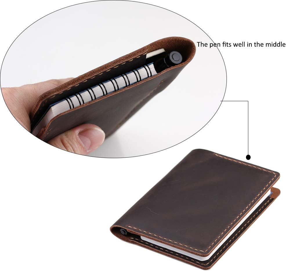 Leather Cover Compatible With Rite in the Rain Top Spiral Notebooks, Handmade Top Bound Notebook Cover For 3" x 5" Writing Pad Holder, Mini Pocket Notepad Holder - COFFEE