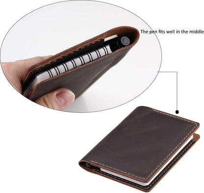 Leather Cover Compatible With Rite in the Rain Top Spiral Notebooks, Handmade Top Bound Notebook Cover For 3" x 5" Writing Pad Holder, Mini Pocket Notepad Holder - COFFEE