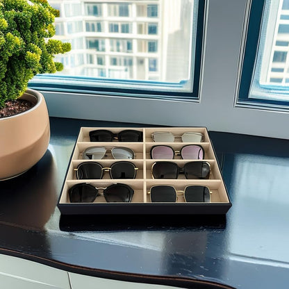 Premium Quality Sunglasses Tray Organizer Display PU Leather Exterior Soft Velvet Liner