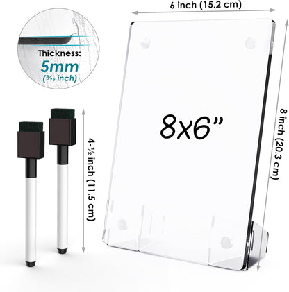 Clear Acrylic White Board 8x6 Inches, Frameless Desktop Dry Erase Board with Flexible Magnetic Stand and Markers, Mini Whiteboard Desk Accessories for Women, Home, Office, School