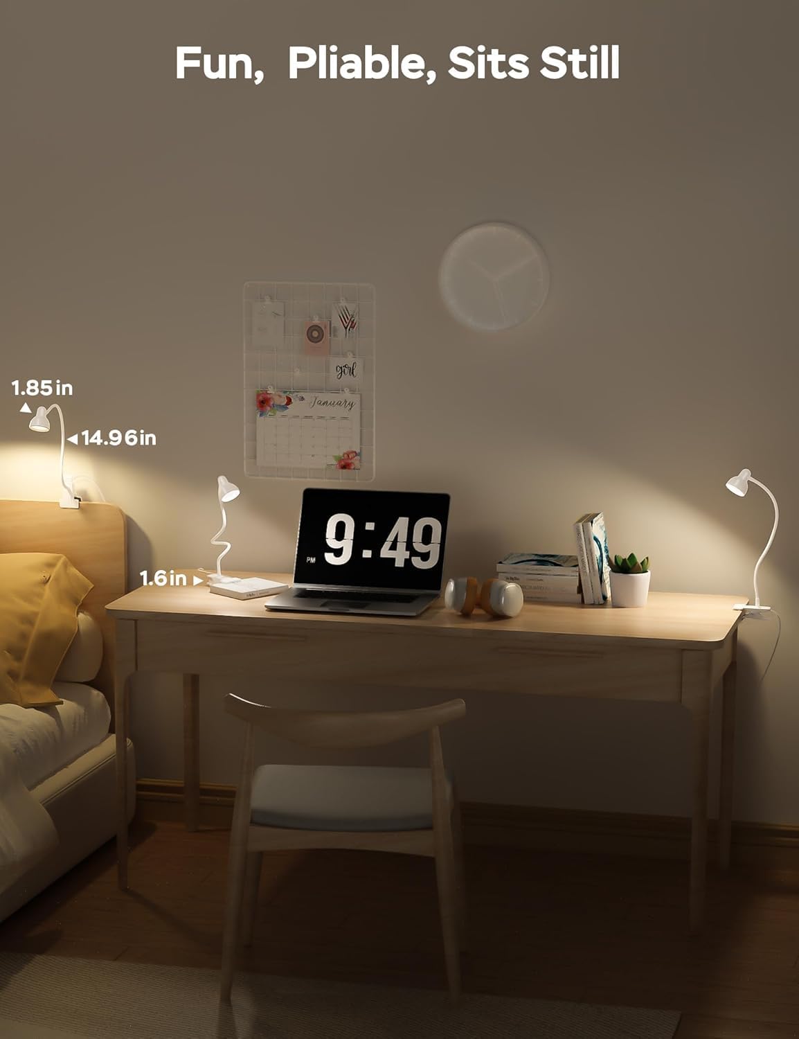 Clip on Lamp USB Reading Light, 3 Color Modes, 10 Brightness Dimmable, 360° Flexible Desk Lamp with Clamp, Eye Care Clip on Light for Bed Desk Headboard Home Dorm White