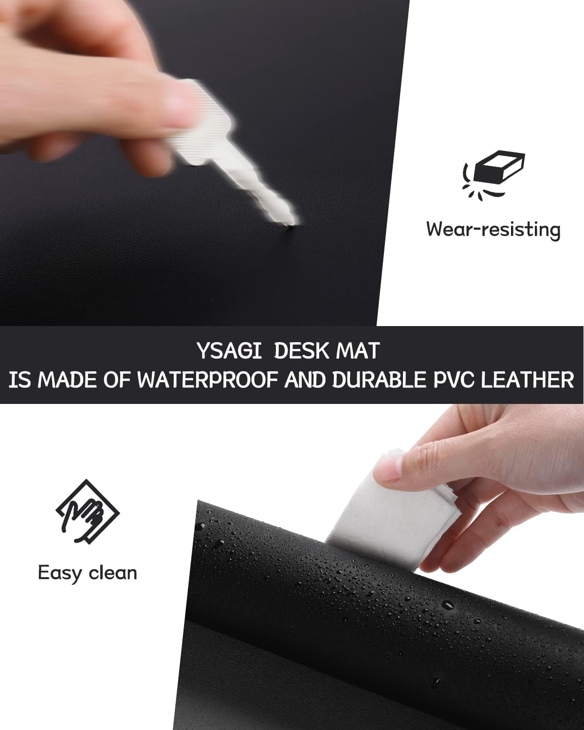 YSAGi Non-Slip Leather Desk Pad, Waterproof Laptop Computer Desk Keyboard Mat, Table Protector Blotter Mat, Large Mouse Pad for Office/Work/Home/Decor(Black, 31.5" x 15.7")