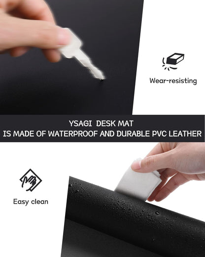YSAGi Non-Slip Leather Desk Pad, Waterproof Laptop Computer Desk Keyboard Mat, Table Protector Blotter Mat, Large Mouse Pad for Office/Work/Home/Decor(Black, 31.5" x 15.7")