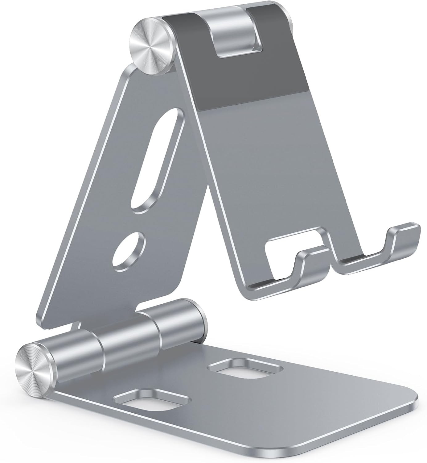 OMOTON Foldable Cell Phone Stand, C4 Portable Aluminum Phone Holder, Adjustable Phone Dock Cradle for iPhone 17/16/15 Pro Max Air, Small Tablets, Smart Phones, Women Men Gift for Fathers Day, Silver
