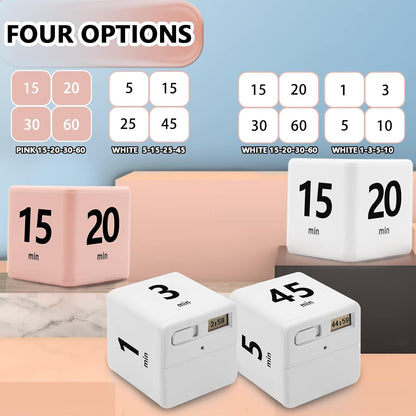 Cube Timer, Time Management and Countdown Settings with Gravity Sensor Flip Timer for Studying, Cooking, Reading, Exercise (15-20-30-60 Minutes) White