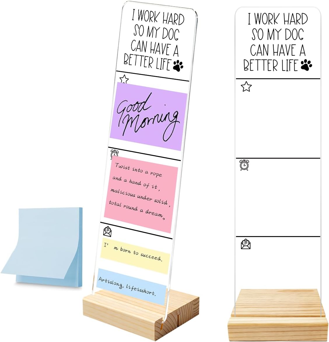 Monitor Memo Board with Removable Wooden Base Acrylic Portable Sticky Note Holder, It's Fine I'm Fine Everything is Fine Logo Office Desk Desk Set Sticky Notes 100 Sheets