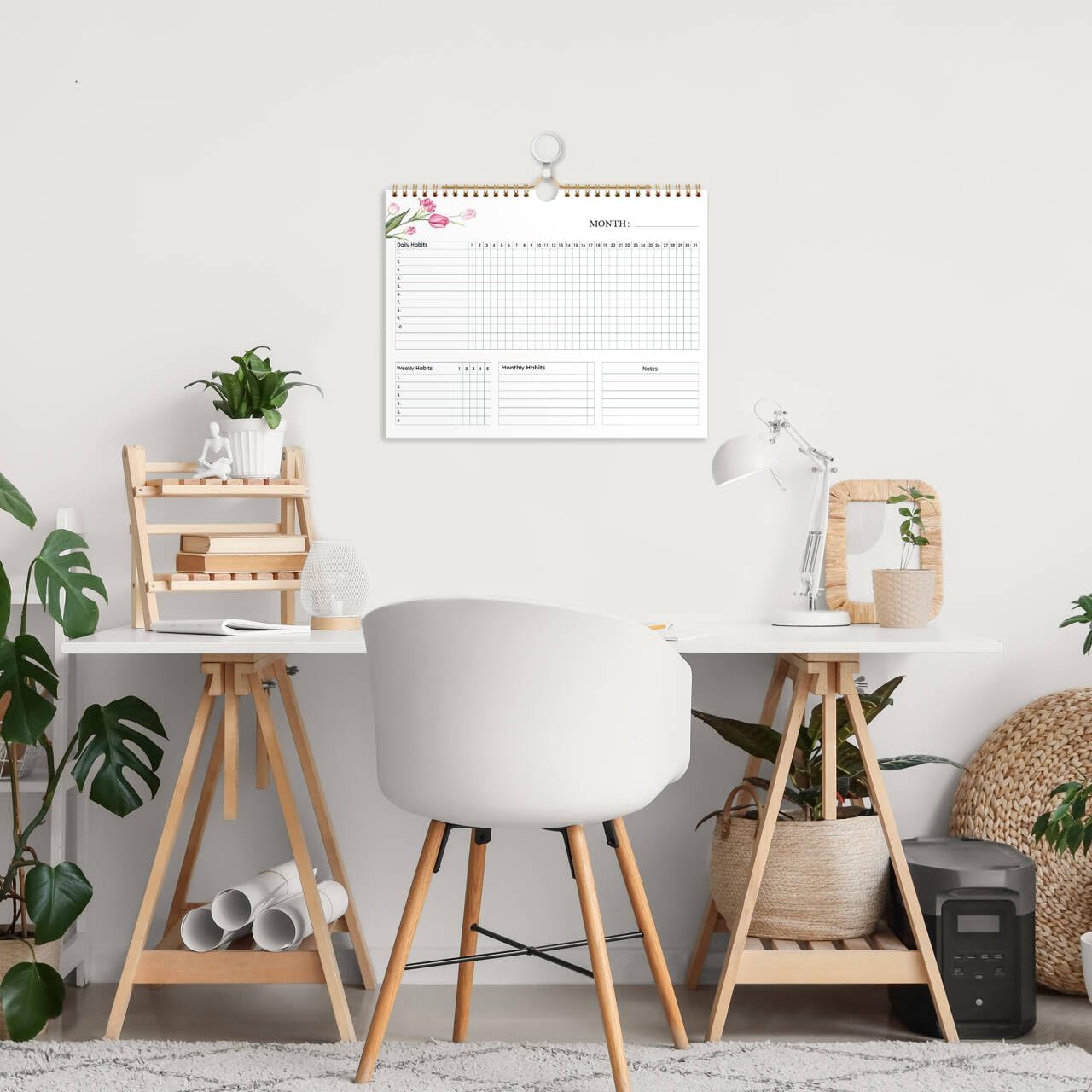 Habit Tracker Calendar - 12 Months Undated Daily Planner, 8"x10", Weekly & Monthly Period Habit Tracker Journal, Floral, Spiral Binding with Writable Goals Habits Track