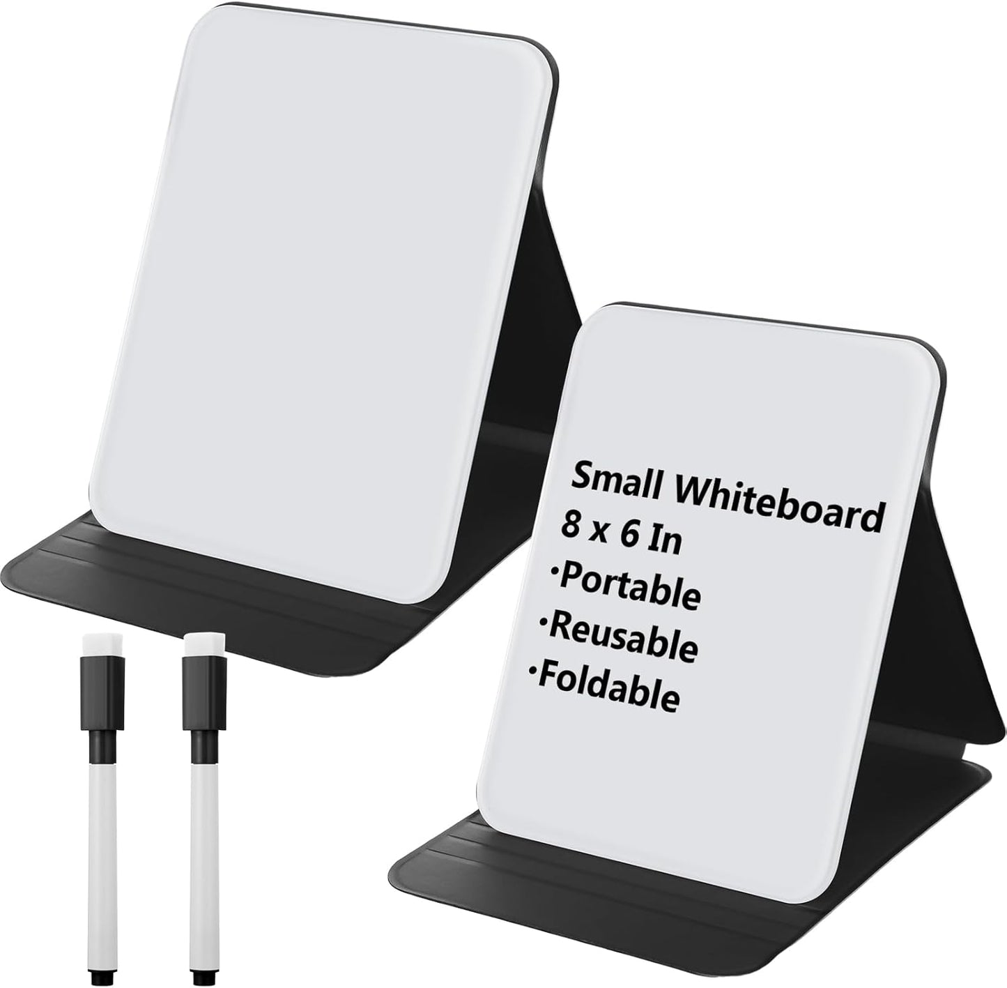 Dunzoom 2 Sets 4 Pcs Small Glass Desktop Whiteboard with Reversable Stand 8x6 Inch Mini Dry Erase White Board Easel with 2 Markers Reusable Desk Notepad for Home Office School Supplies (Pink,Green)