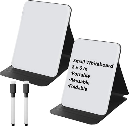 Dunzoom 2 Sets 4 Pcs Small Glass Desktop Whiteboard with Reversable Stand 8x6 Inch Mini Dry Erase White Board Easel with 2 Markers Reusable Desk Notepad for Home Office School Supplies (Pink,Green)