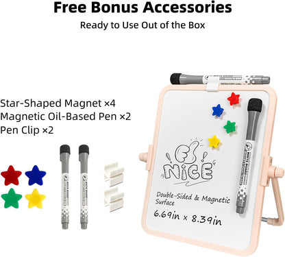 Colorful Dry Erase White Board 8.3x11in, Magnetic Desktop Board with Stand, 2 Markers (Eraser Head), 4 Magnets - Double-Sided Easel for Daily Planning, Memo, Office/Home/School (Blue)