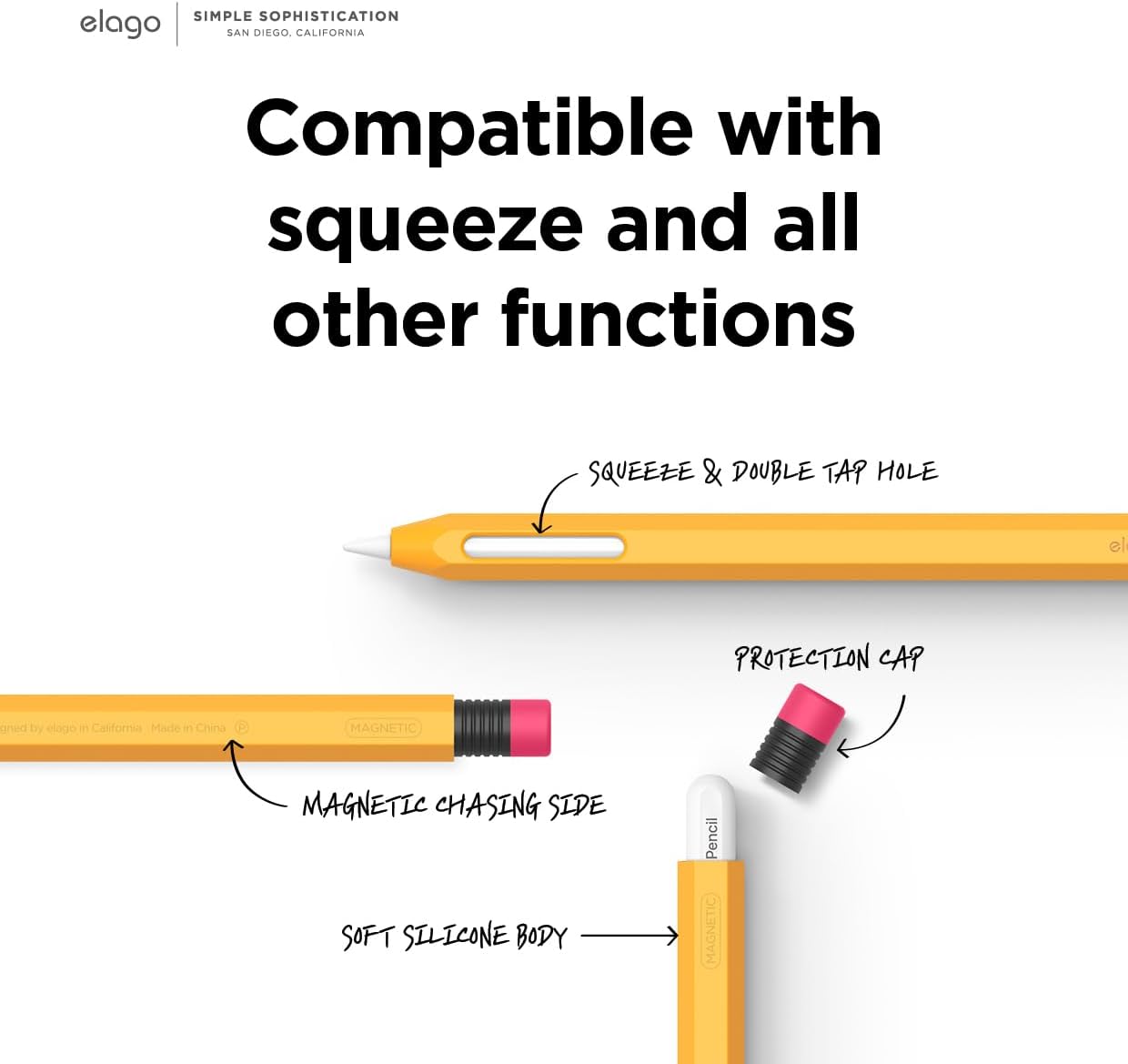 elago Compatible with Apple Pencil Pro Case & Apple Pencil 2nd Generation Case, Compatible with Magnetic Charging, Double Tap, Squeeze, Haptic (Must Read Installation Instructions) [Lovely Pink]