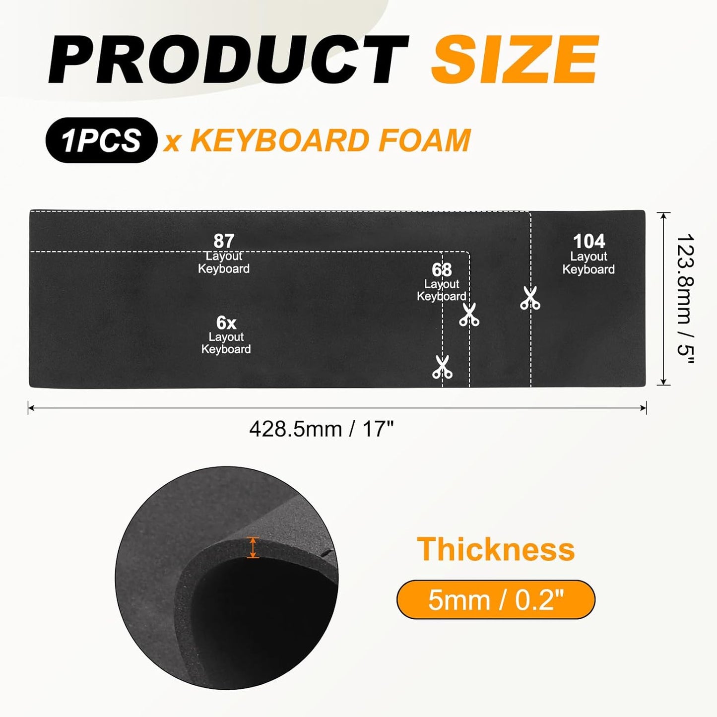 PATIKIL 5 x 17 x 0.1 Inch Keyboard Foam, Sound Dampening Foam Keyboard Modular Sponge for Hot Swap Mechanical Key Boards, Black