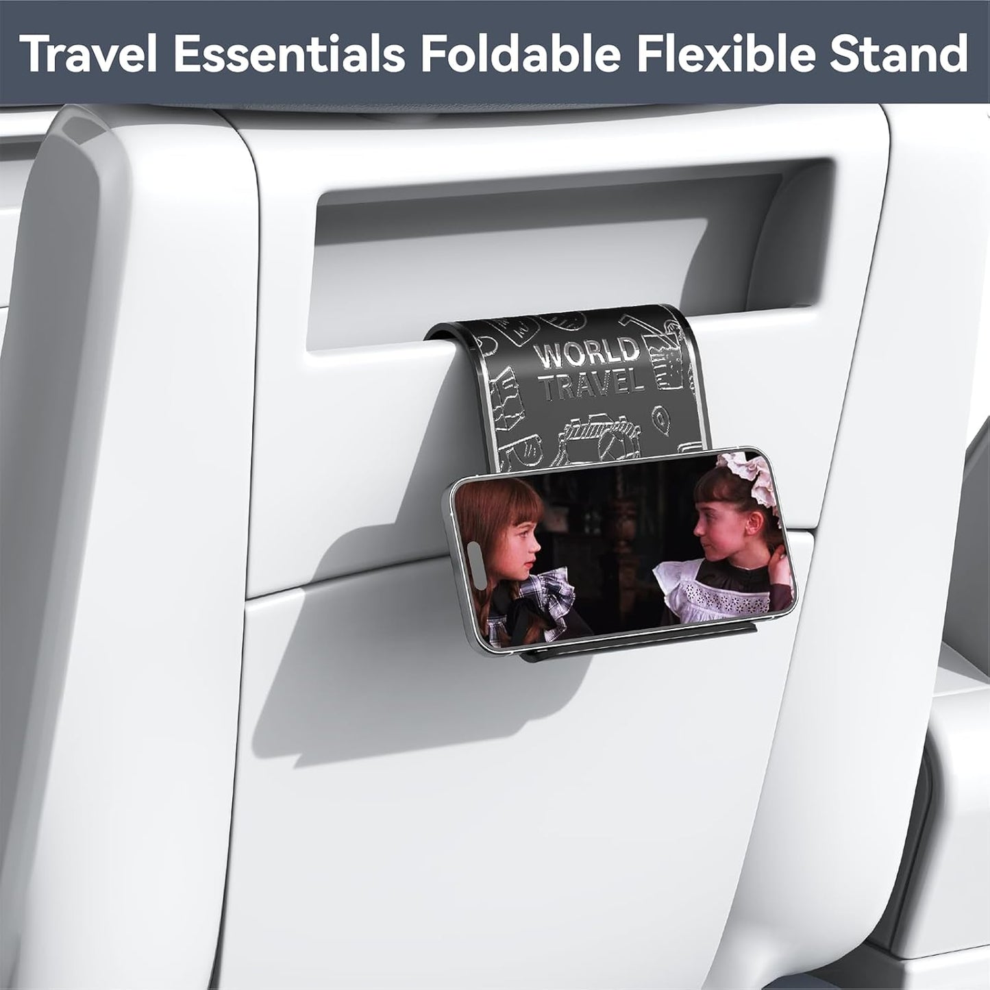 Airplane Phone Holder Mount, Travel Essentials Flexible Phone Holder, Airplane Tablet Holder for Flying, Desk, Compatible with iPhone, Smartphone, Tablet (Black Silk Screen)