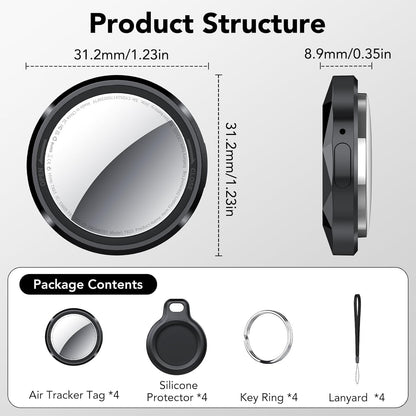 New Tracker Tag-1 Pack (Black), QCOQ Bluetooth 5.3 Tracker Tag Work with Apple Find My (iOS Only), Smart Tag with Protective Case/Keychain/Lanyard, Item Finder for Key/Wallet/Bag, Replaceable Battery