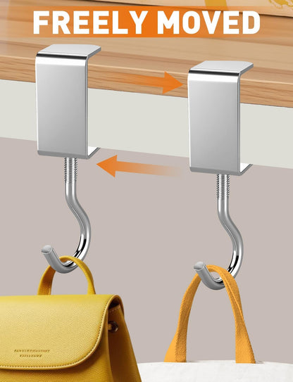 7 Pcs Purse Hooks for Table, Under Desk Handbag Hanger, Adjustable Heavy Duty Metal Backpack Hooks for Desk