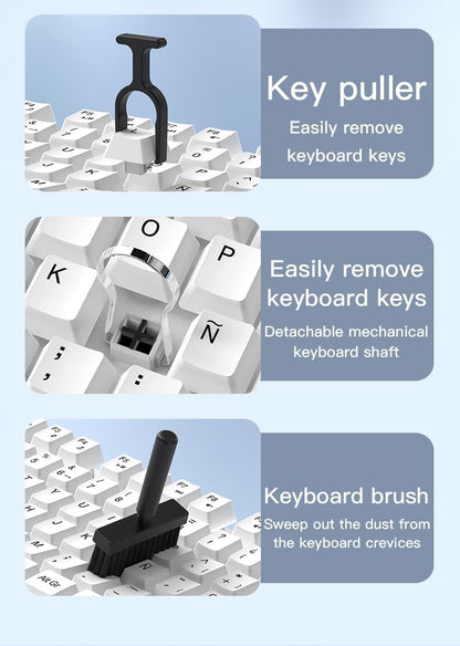 GK GAMAKAY 14.17'' Keyboard Wrist Rest Pad with Cleaning Tool Kit, ABS & Leather Hand Wrist Rest for 85% Mechanical Keyboard, Non-Slip Palm Pad for Comfortable Typing and Playing (White-85%)