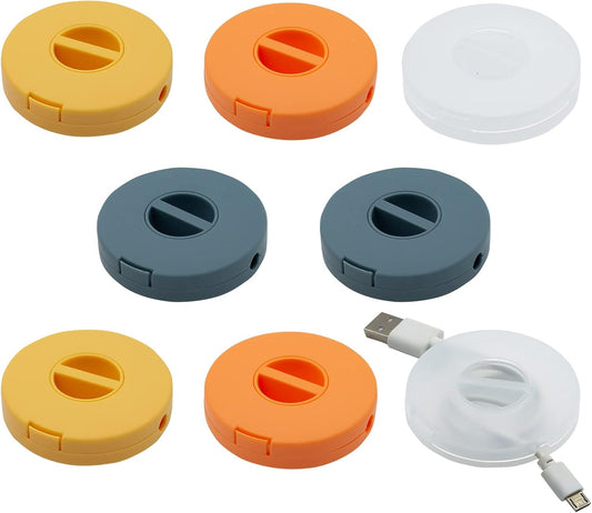 8PCS Portable Cable Winder, LIOUCBD 4 Colors Round Travel Cord Organizer Keeper Box, Retractable Cable Holder for Wrapping Earbuds USB Phone Earphone Mouse Cords Wire Charger
