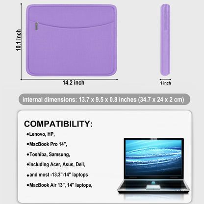 Laptop Sleeve Case 14 inch, Shockproof Protective Laptop Cover Briefcase Carrying Computer Bag with Accessory Pocket Portable Computer Sleeve for 14" MacBook, HP, Dell, Lenovo, Acer, Black