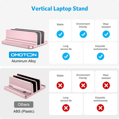 OMOTON Vertical Laptop Stand [Updated Double Version], Desktop Aluminum Mac Book Stand with Adjustable Dock Size, Fits All Mac Book, Surface, Chrome Book and Gaming Laptops (Up to 17.3 inch) (Black)