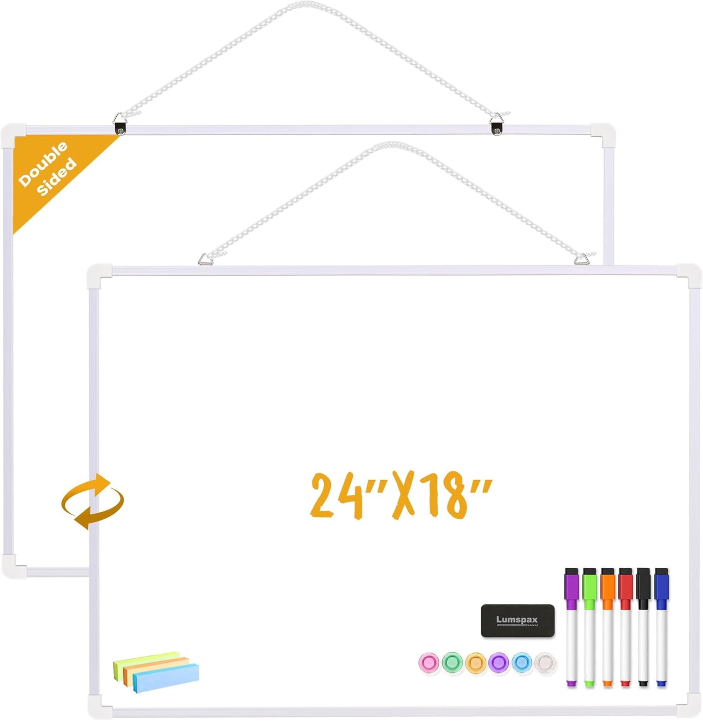 Small Dry Erase Board for Wall, 16" x 12" Double-Sided Hanging Whiteboard, Magnetic White Board with 4 Markers, 4 Magnets and 3 Mini Sticky Notes, Portable Whiteboard for Kids, School, Home, Office