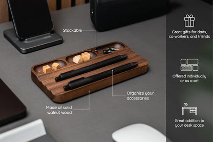Pen Holder Organizer of Office desks,Walnut Desk Pen Stand,Wave Pen TrayOffice Accessory,Teacher Gifts,Suitable for School,Home,Office Desktop Art Accessories (Walnut-5 Grid)