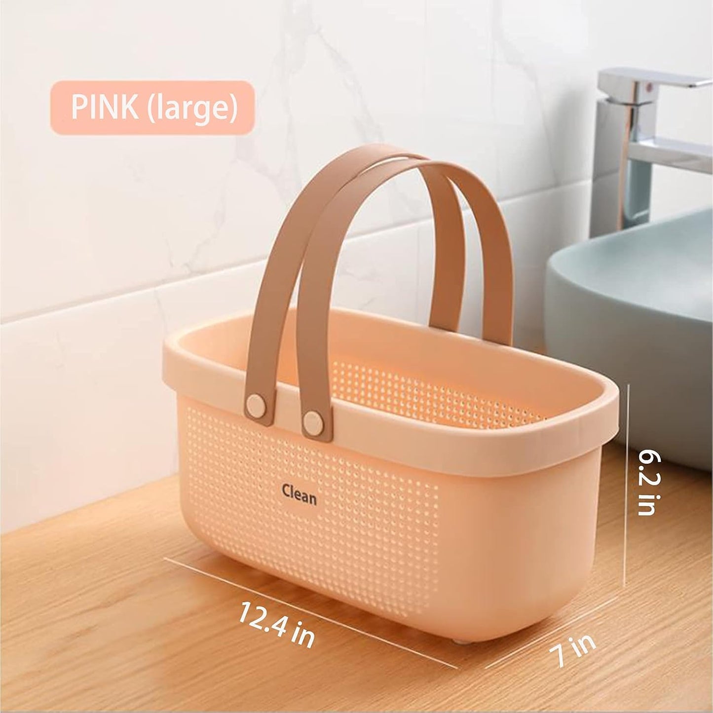 JiatuA Plastic Storage Basket with Handle Portable Shower Caddy Tote Organizer Basket Bin for Bathroom Kitchen Dorm Room Bedroom, Green