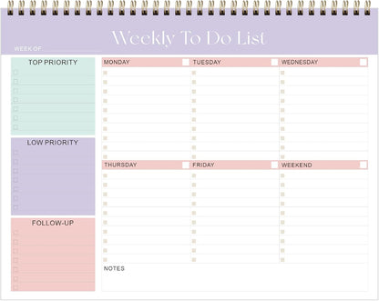 Weekly To Do List Notepad, Undated Planner with 52 Sheets (8.5''x11''), Desk Weekly Planner for Women & Man, Home School & Work