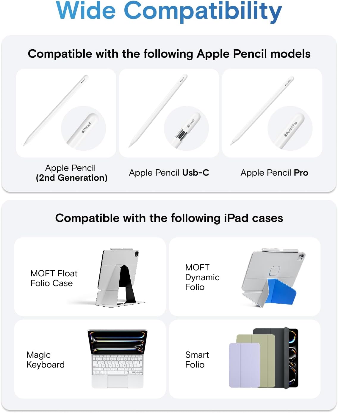 MOFT Pencil Holder for Apple Pencil Pro, Apple Pencil 2nd Generation, Compatible with Magic Keyboard, MOFT Dynamic Folio & Float Folio for iPad, Black