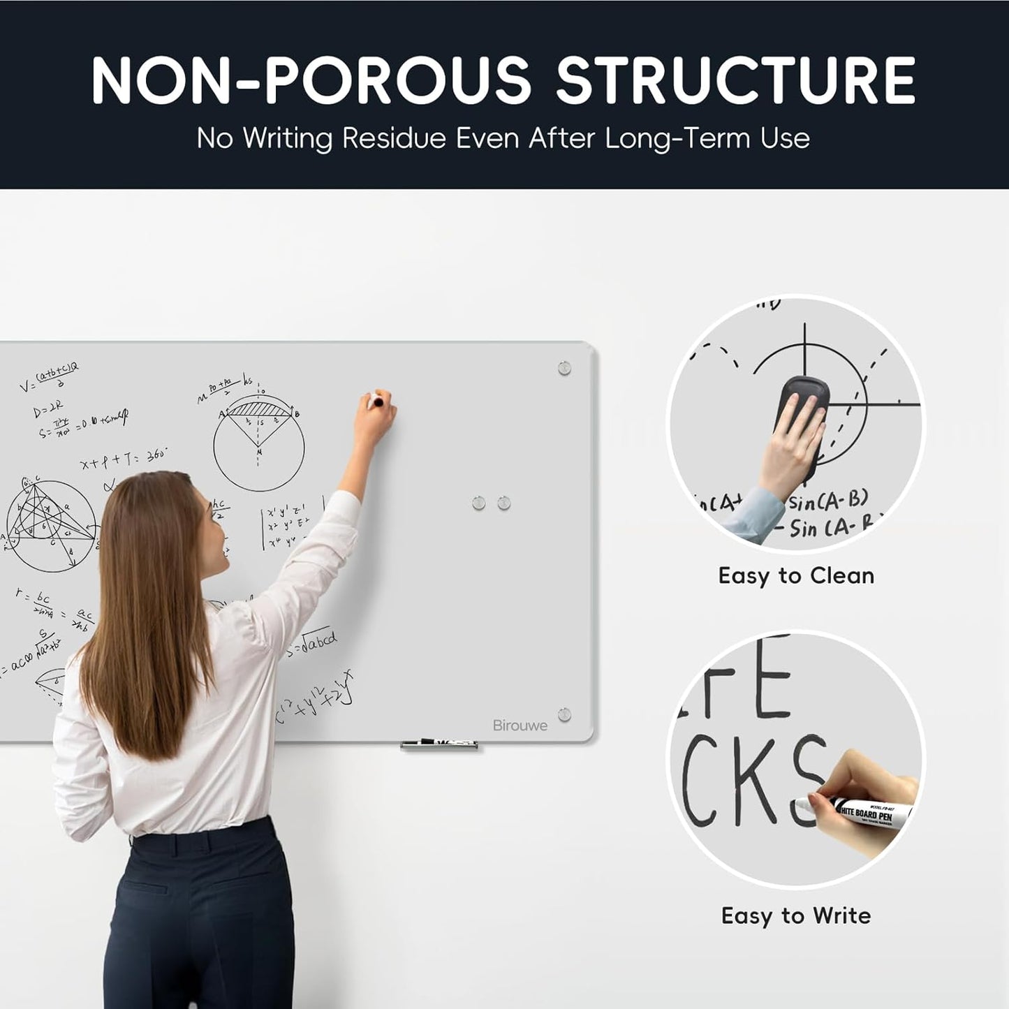 Magnetic Glass Whiteboard - Glass Dry Erase Board 48"x36" Large Frameless Board for Walls Office School and Home