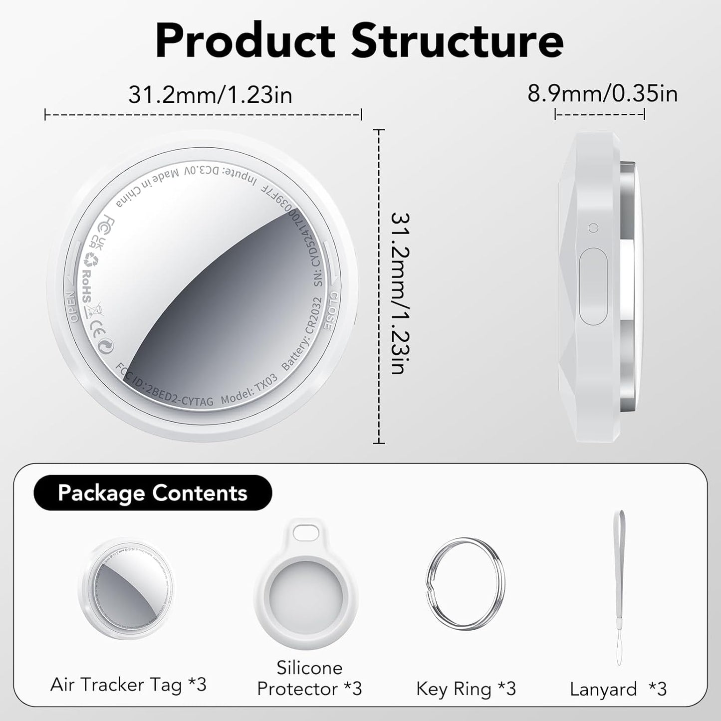 New Tracker Tag-1 Pack (Black), QCOQ Bluetooth 5.3 Tracker Tag Work with Apple Find My (iOS Only), Smart Tag with Protective Case/Keychain/Lanyard, Item Finder for Key/Wallet/Bag, Replaceable Battery