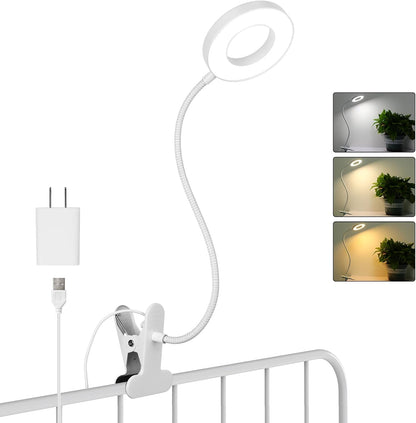 Woputne Desk Lamp Clip Light, 10 Dimmable Brightness 3 Light Modes Reading Light, Clamp Bedside Lamp for Painting, Craft, Study (Black)