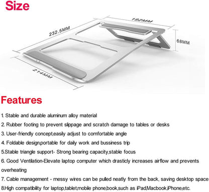 Soke-Six Laptop Stand,Aluminum Portable Foldable Laptop Support Stand Holder Desk Table Mobile Phone Stand for iPad MacBook Pro Air Notebook