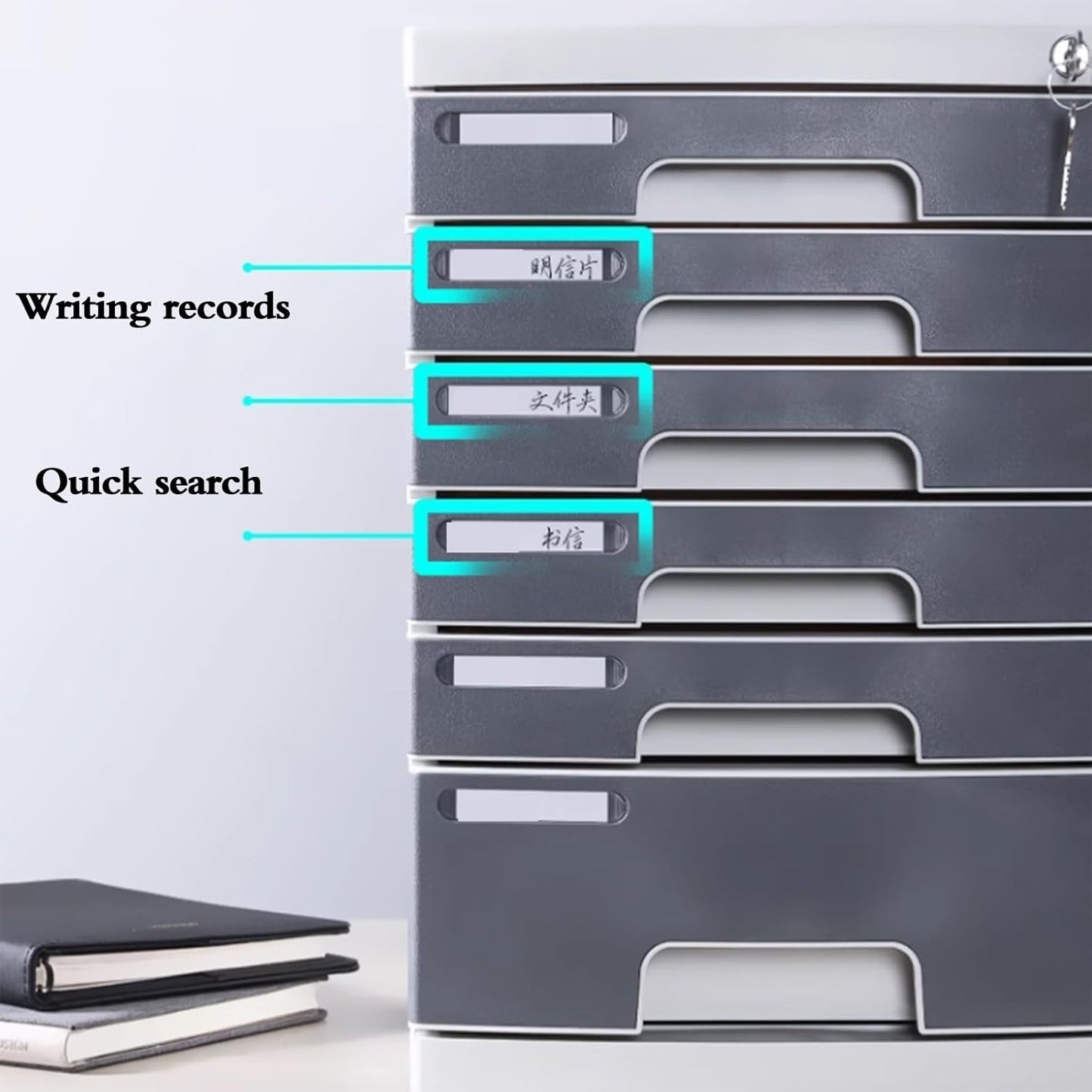 Lockable File Box - A4 Plastic Storage Drawer Cabinet, Office Document Holder, Desk Organizer for Files and Supplies, 4-7 Tier (5 Layers)