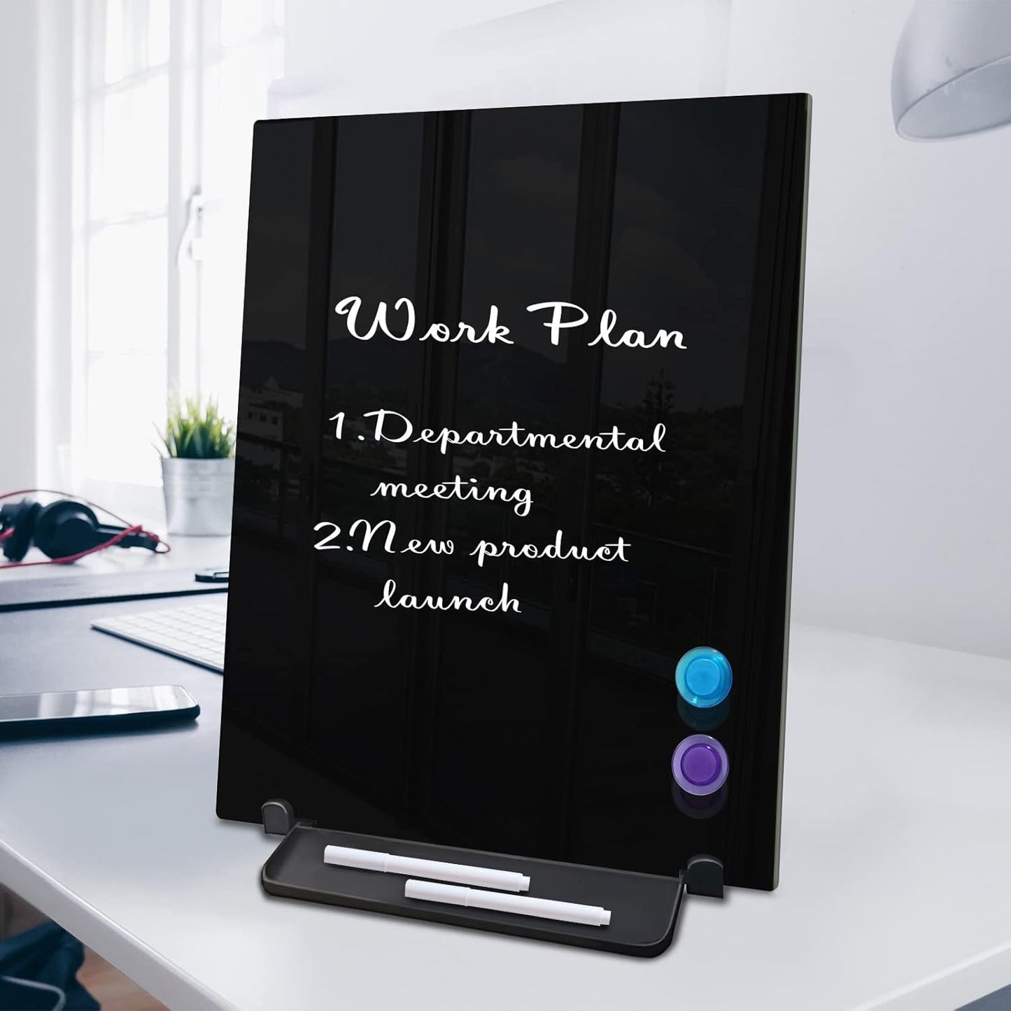 Magnetic Glass Whiteboard Desktop Easel, 16x12 Tabletop Glass Dry Erase Board with Adjustable Stand, ZHIDIAN Portable Tempered Glass Writing Board for Desk Office Home