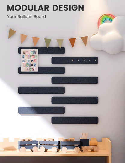 Fluxynara Cork Board Alternative Felt Strip Board 8-Pack 13"x2", Office Pin Board with 50 Push Pins, Adhesive Install for Bedroom Door & Home Office(Linen Dusk)