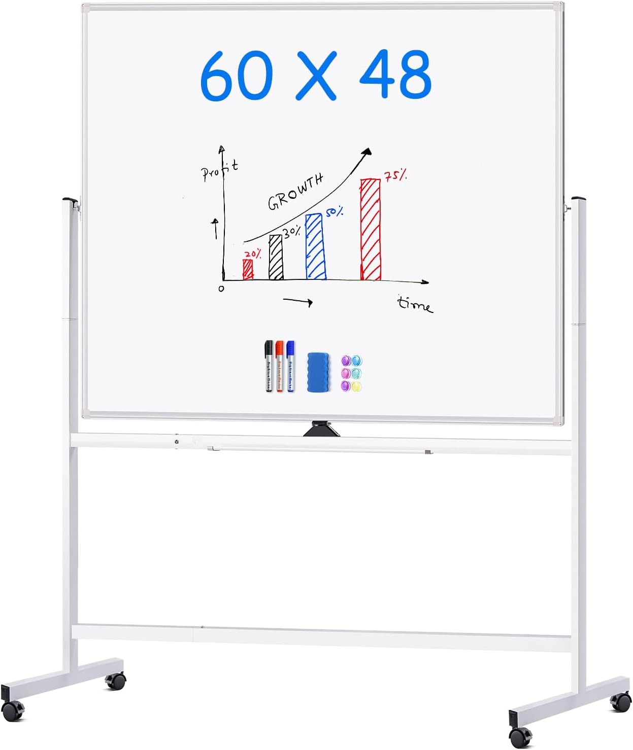 maxtek Magnetic Mobile White Board, 40 x 24 Double Sided Dry Erase Board Rolling Whiteboard, Aluminum Frame Standing Whiteboard on Wheels for Home Office Classroom (40 x 24 Black)