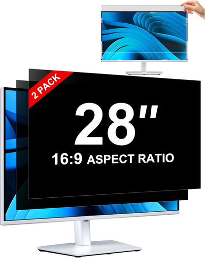 [2-Pack] Privacy Screen For Computer Monitor, 27-Inch 16:9 Aspect Ratio; Anti Spy/Bule Light/Glare And Eye Protection, 2 Install Ways Removable For Office, Airport, Cafe And Other Public Area; Diagonal 27 Inches, Width 23.53 Inches, Height 13.24 Inches