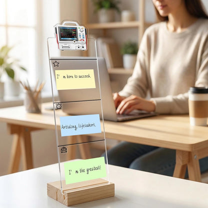 Monitor Memo Board Computer Monitor Memo Board Sticky Note Organizer Kidney Acrylic Desk Accessories Removable Wooden Base Set Sticky Notes 100 Sheets 11.8×3.1 inches
