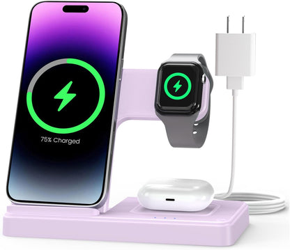 Wireless Charger iPhone Charging Station: 3 in 1 Charger Stand Multiple Devices for Apple - iPhone 17 16e 16 15 14 Pro Max 13 12 11 - Watch 11 10 9 8 7 6 5 4 3 2 SE and Ultra Series - Airpods 4 3 Pro