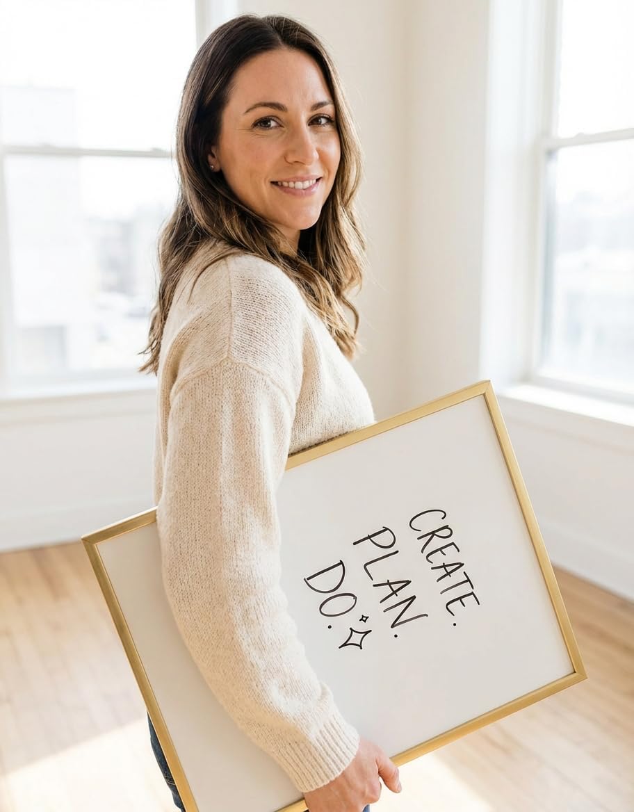 Magnetic Dry Erase Board 12x16 with Foldable Stand, Portable Gold Desktop Whiteboard for Home, Office, School & Kitchen, Includes Weekly & Monthly Magnetic Planner Sheets