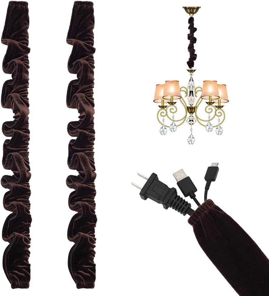 BENECREAT 2PCS Chandelier Chain Cover, 39inch Fabric Cord Cover, Velvet Cloth Chain Sleeve for Electric Wire Lamp Chandelier Cord Cable Management (Black)
