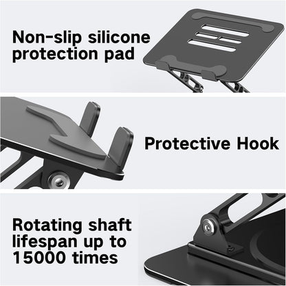 Adjustable Laptop Stand for Desk, Metal Foldable Laptop Riser Holder, Portable Desktop Book Stands, Ventilated Cooling Computer Notebook Stand Compatible with 10-15.6” Laptops