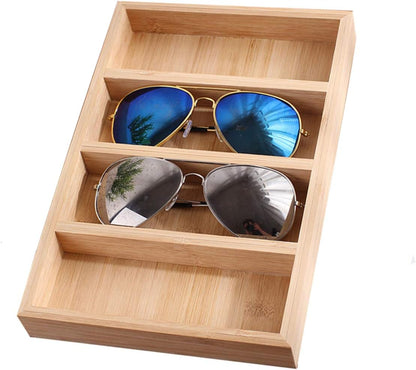 TANG SONG 1 Pack Bamboo Sunglasses Display Tray Eyewear Storage Case for Home or Office