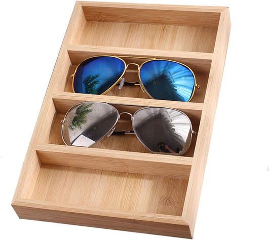 TANG SONG 1 Pack Bamboo Sunglasses Display Tray Eyewear Storage Case for Home or Office