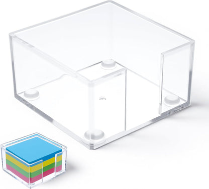 Grevosea Clear Acrylic Sticky Note Holder, 3.2 X 3.2 Inch Notepad Dispenser Self Stick Notes Pad Dispenser Desk Organizer Accessories for Office School Home Desk Organizer