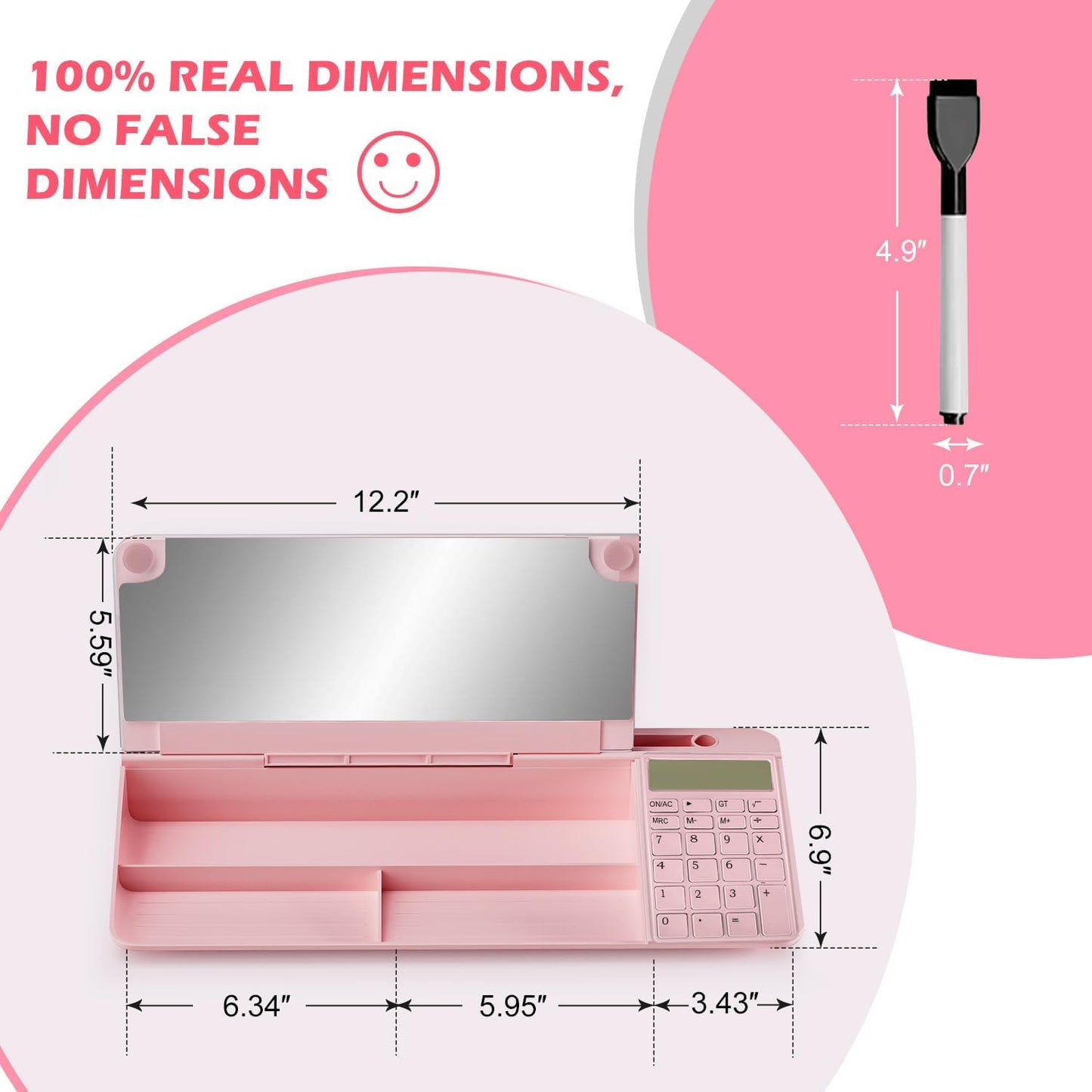 Desktop Glass Whiteboard with Mirror & Calculator(12 Digit LCD Display) & Ruler Marker,Tilted Computer Keyboard Stand with Dry Erase Board Surface, Desk Organizers with Accessories,Black