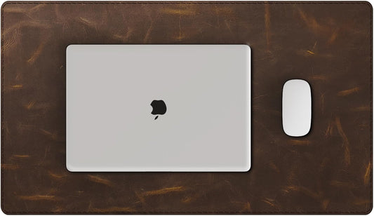 YSAGi Leather Desk Mat, 35.4"x17"Real Leather Desk Pad,2mm Thick Desk Blotter with Stiched line,Oil-Wax Feel Mouse pad and Self-Healing Laptop Pad for Home & Office(Classic Dark Brown)