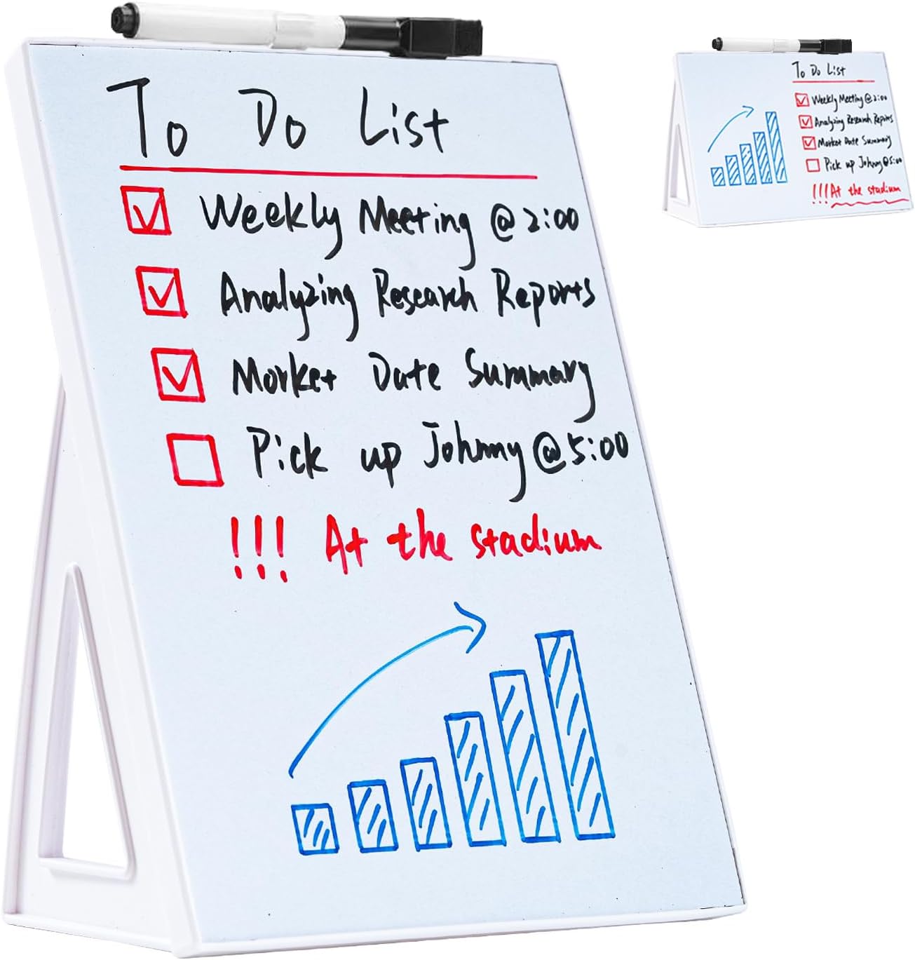 Desktop Dry Erase Board, Small Whiteboard with Stand, A5 Size 8.3 x 5.8 Inches with A Dry Erase Marker, Detachable Stand & to Do List Card (A5)